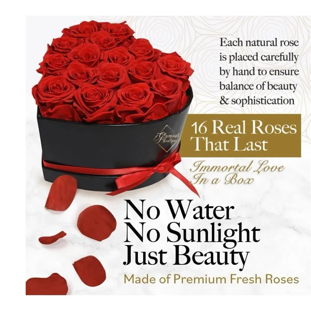Glamour Boutique IMMORTAL LOVE BLACK HEART 16  FRESH RED ROSES/ New in Box